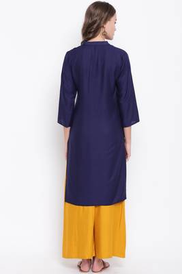 Blue plain rayon ethnic-kurtis 2