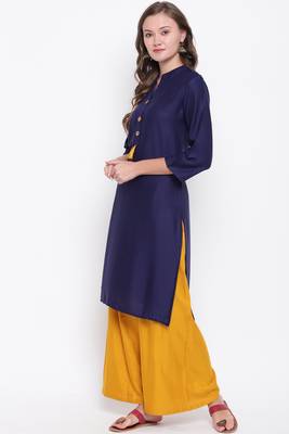 Blue plain rayon ethnic-kurtis 3