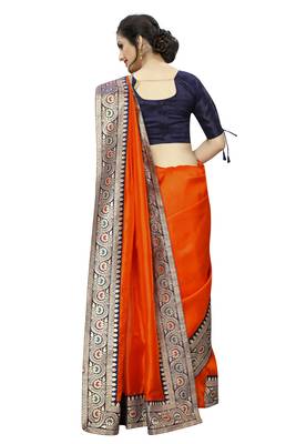 Orange plain art silk saree with blouse 3
