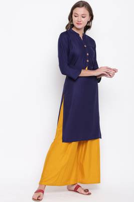 Blue plain rayon ethnic-kurtis 4
