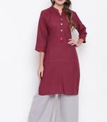 Wine plain rayon ethnic-kurtis