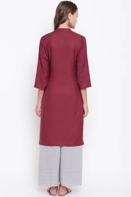 Wine plain rayon ethnic-kurtis 2
