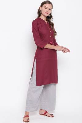 Wine plain rayon ethnic-kurtis 3