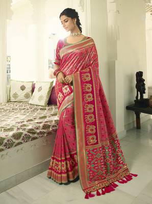 Pink Embroidered Banarasi Silk Saree With Blouse 1