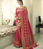 Pink Embroidered Banarasi Silk Saree With Blouse