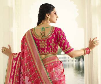 Pink Embroidered Banarasi Silk Saree With Blouse 4