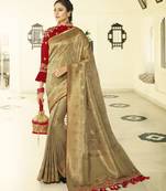 Golden Embroidered Banarasi Silk Saree With Blouse
