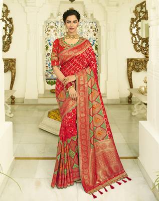 Red Embroidered Banarasi Silk Saree With Blouse 1