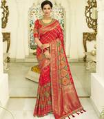 Red Embroidered Banarasi Silk Saree With Blouse
