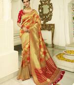 Mustard Embroidered Banarasi Silk Saree With Blouse