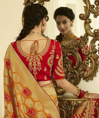 Mustard Embroidered Banarasi Silk Saree With Blouse 2