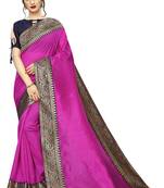 Pink plain art silk saree with blouse