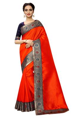 Pink woven art silk saree with blouse 1