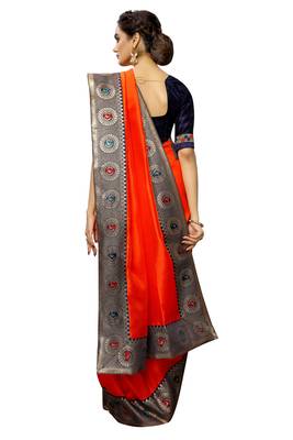 Pink woven art silk saree with blouse 3