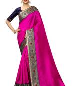 Pink plain art silk saree with blouse