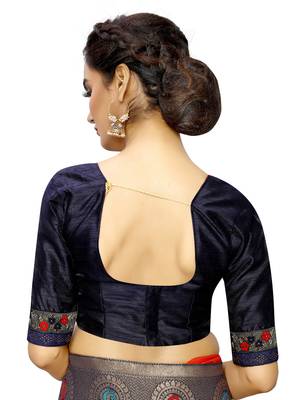 Turquoise plain art silk saree with blouse 5