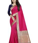 Pink woven art silk saree with blouse