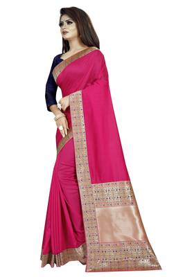 Pink woven art silk saree with blouse 2