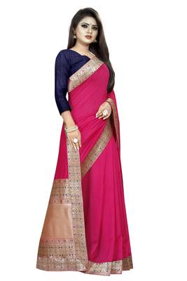 Pink woven art silk saree with blouse 3