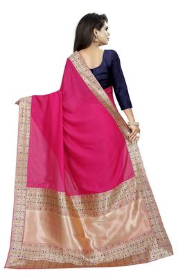 Pink woven art silk saree with blouse 4
