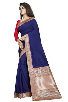 Navy blue woven art silk saree with blouse 2