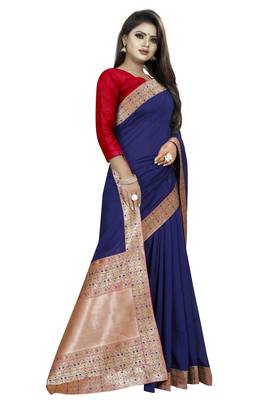 Navy blue woven art silk saree with blouse 3