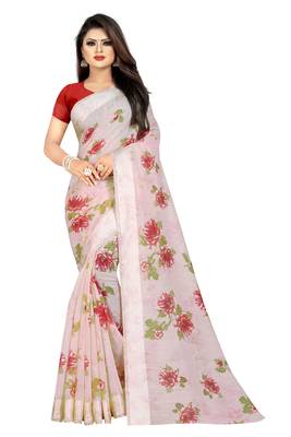 Off white woven linen saree with blouse 1