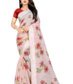 Off white woven linen saree with blouse