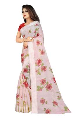Off white woven linen saree with blouse 2