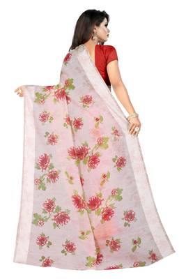 Off white woven linen saree with blouse 3