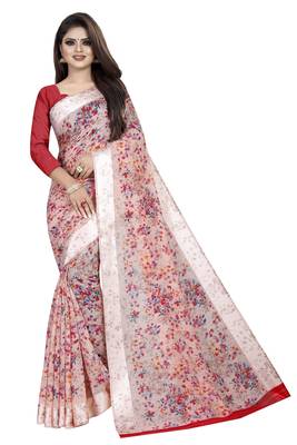 Peach woven linen saree with blouse 1