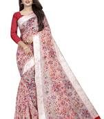 Peach woven linen saree with blouse