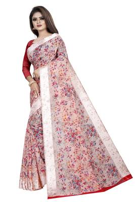 Peach woven linen saree with blouse 2