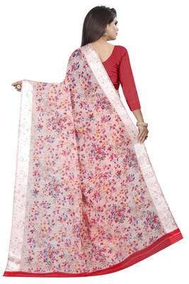 Peach woven linen saree with blouse 3