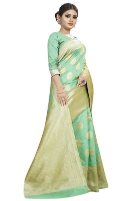 Green woven banarasi silk saree with blouse 3