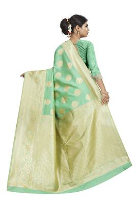 Green woven banarasi silk saree with blouse 4