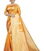 Yellow woven banarasi silk saree with blouse