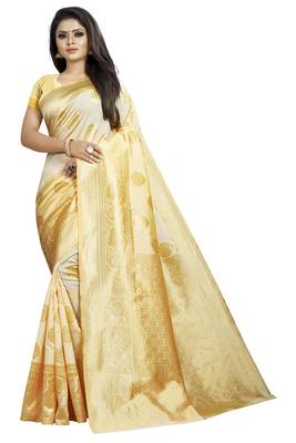 Beige woven banarasi silk saree with blouse 1