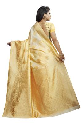 Beige woven banarasi silk saree with blouse 2