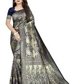 Navy blue woven banarasi silk saree with blouse