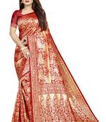 Red woven banarasi silk saree with blouse