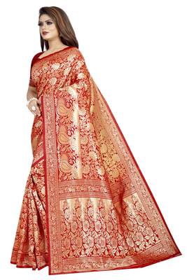 Red woven banarasi silk saree with blouse 2