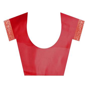 Red woven banarasi silk saree with blouse 5