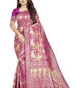 Pink woven banarasi silk saree with blouse