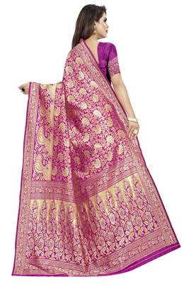 Pink woven banarasi silk saree with blouse 4