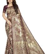Brown woven banarasi silk saree with blouse