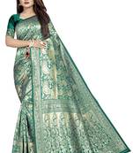 Green woven banarasi silk saree with blouse