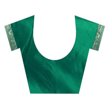Green woven banarasi silk saree with blouse 5
