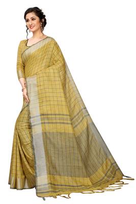 Yellow woven linen saree with blouse 2