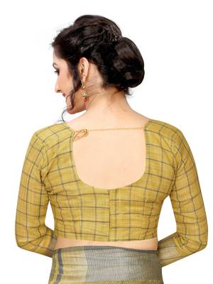 Yellow woven linen saree with blouse 5